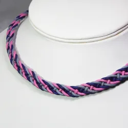 Necklace - Hand woven leather Blodwyn - Necklace - Laiton argenté